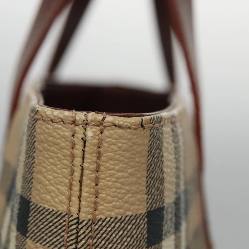 BURBERRY Nova Check Hand Bag PVC Beige Brown gold Auth 110504 - Picture 5 of 16